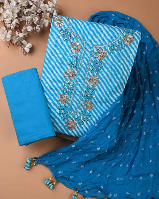 PREMIUM GOTA PATTI COTTON SUIT SET WITH CHIFFON DUPATTA