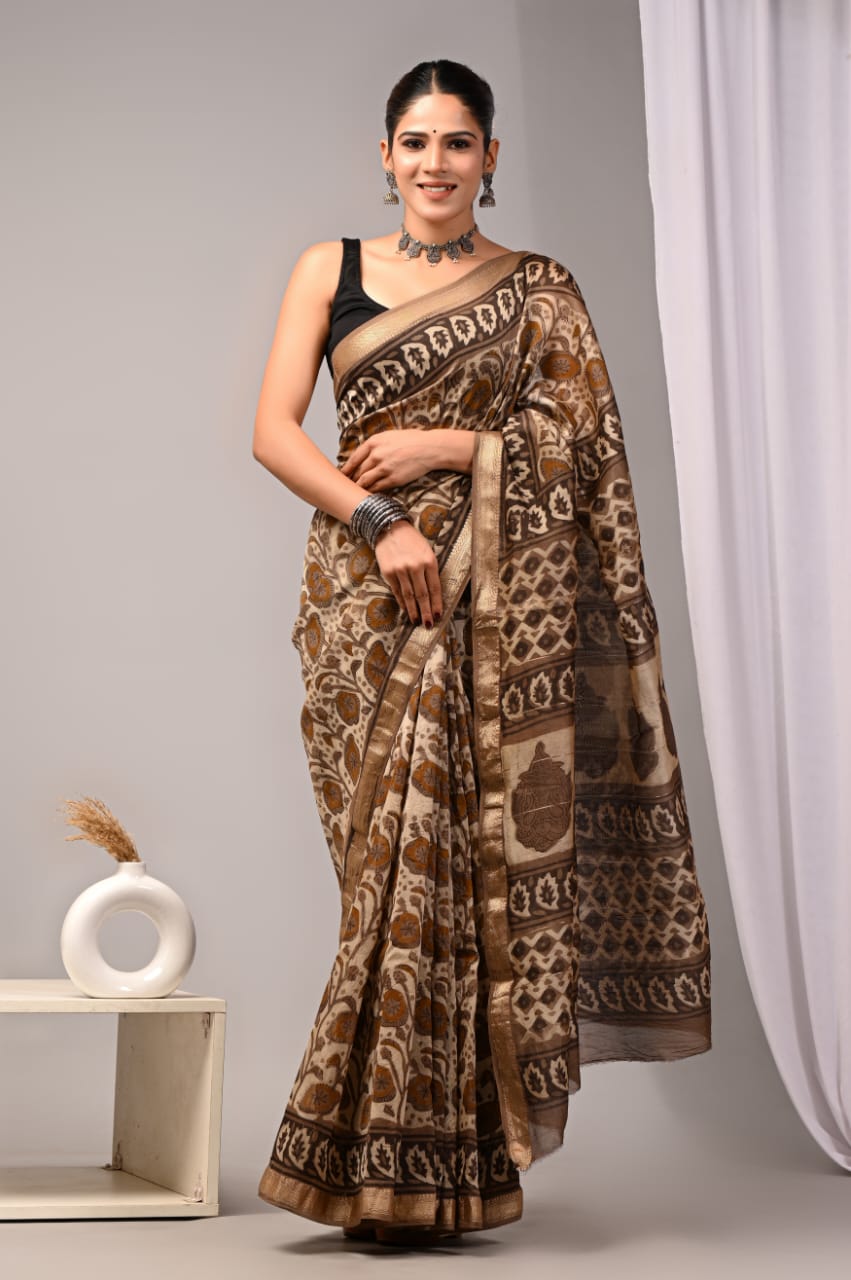 New Designer Hand Block Print Maheshwari Silk Saree