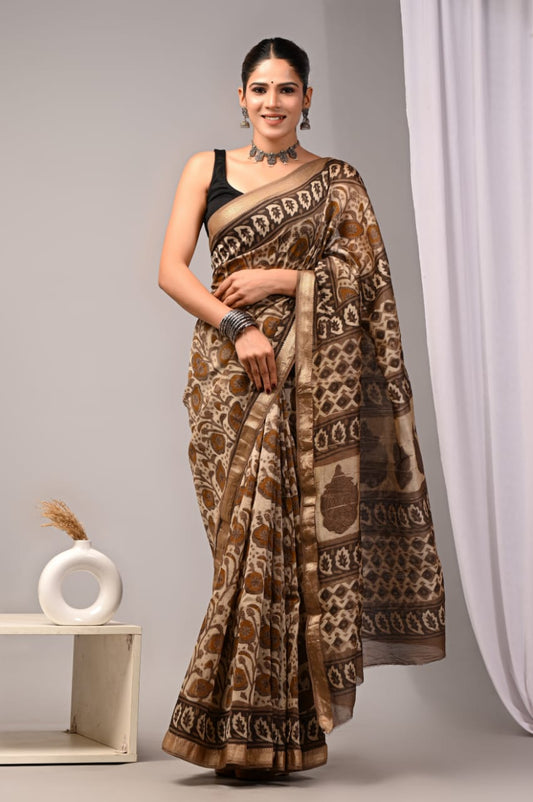 New Designer Hand Block Print Maheshwari Silk Saree