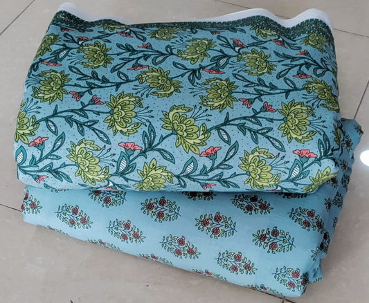 Elegant Hand Block Printed Cotton Top And Bottom Suit Sets