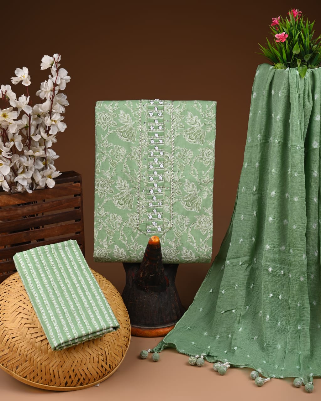 PREMIUM GOTA PATTI COTTON SUIT SET WITH CHIFFON DUPATTA