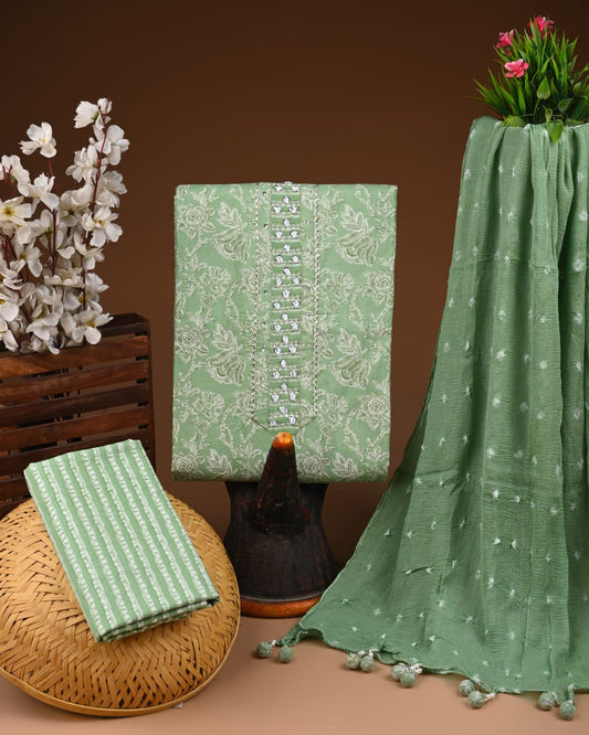 PREMIUM GOTA PATTI COTTON SUIT SET WITH CHIFFON DUPATTA