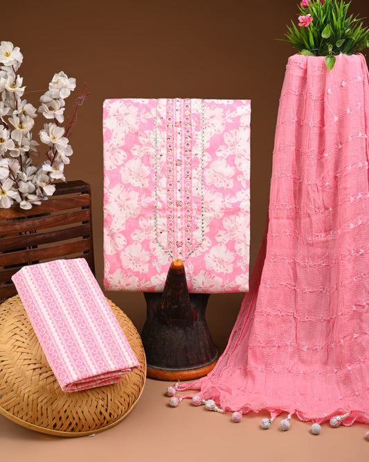 PREMIUM GOTA PATTI COTTON SUIT SET WITH CHIFFON DUPATTA