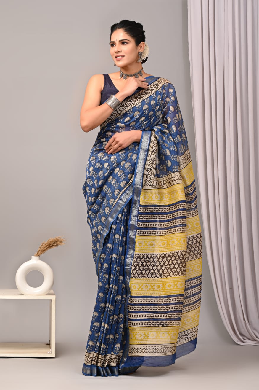 New Designer Hand Block Print Maheshwari Silk Saree