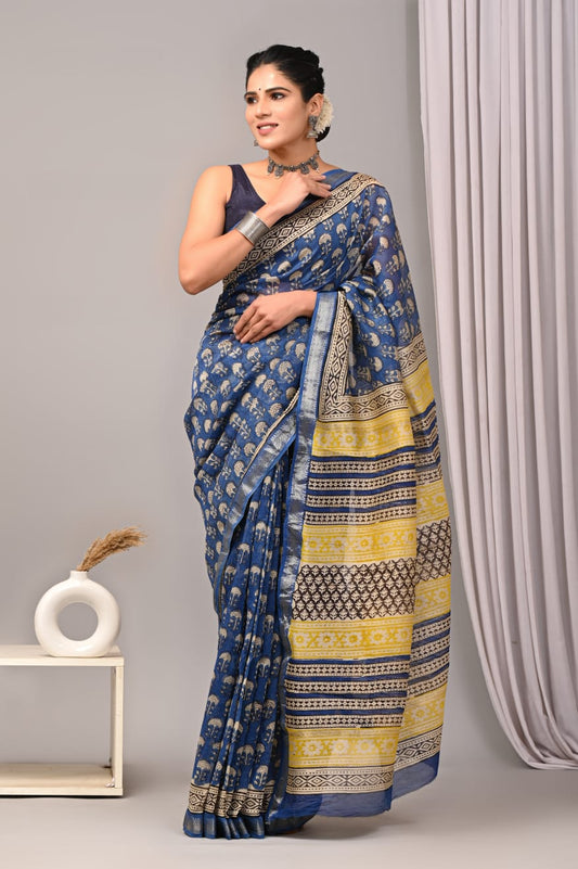 New Designer Hand Block Print Maheshwari Silk Saree
