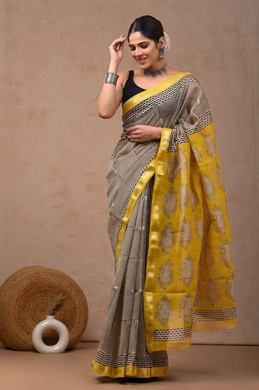 New Designer Hand Block Print Maheshwari Silk Saree