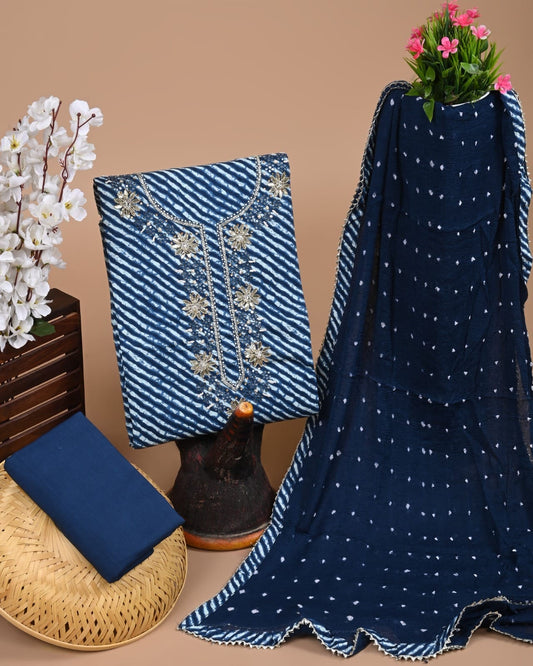 PREMIUM GOTA PATTI COTTON SUIT SET WITH CHIFFON DUPATTA