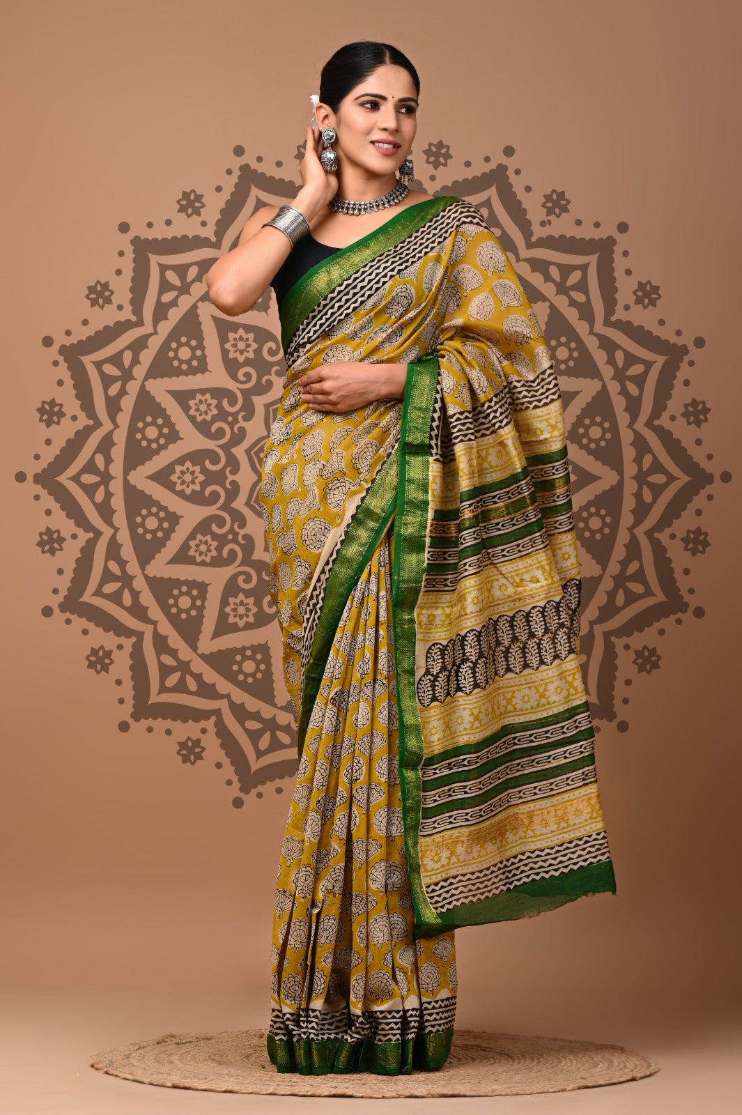 New Designer Hand Block Print Maheshwari Silk Saree