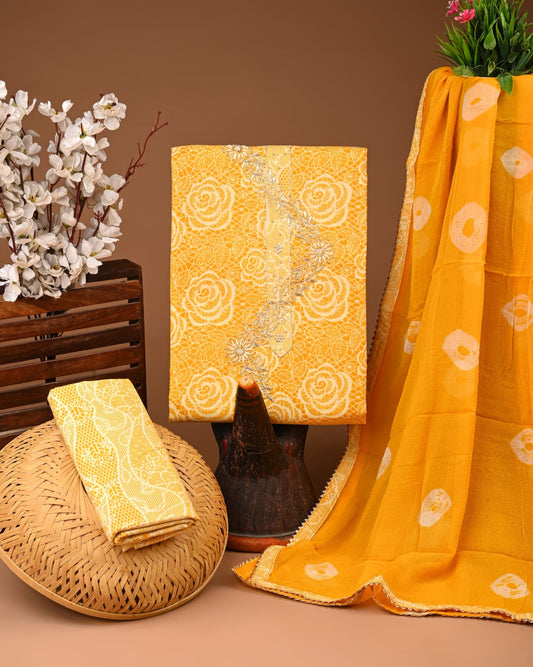 PREMIUM GOTA PATTI COTTON SUIT SET WITH CHIFFON DUPATTA