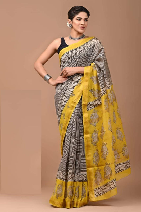 New Designer Hand Block Print Maheshwari Silk Saree
