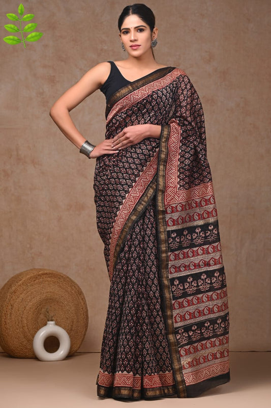 New Designer Hand Block Print Maheshwari Silk Saree