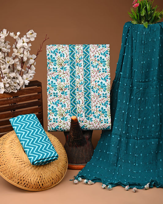PREMIUM GOTA PATTI COTTON SUIT SET WITH CHIFFON DUPATTA