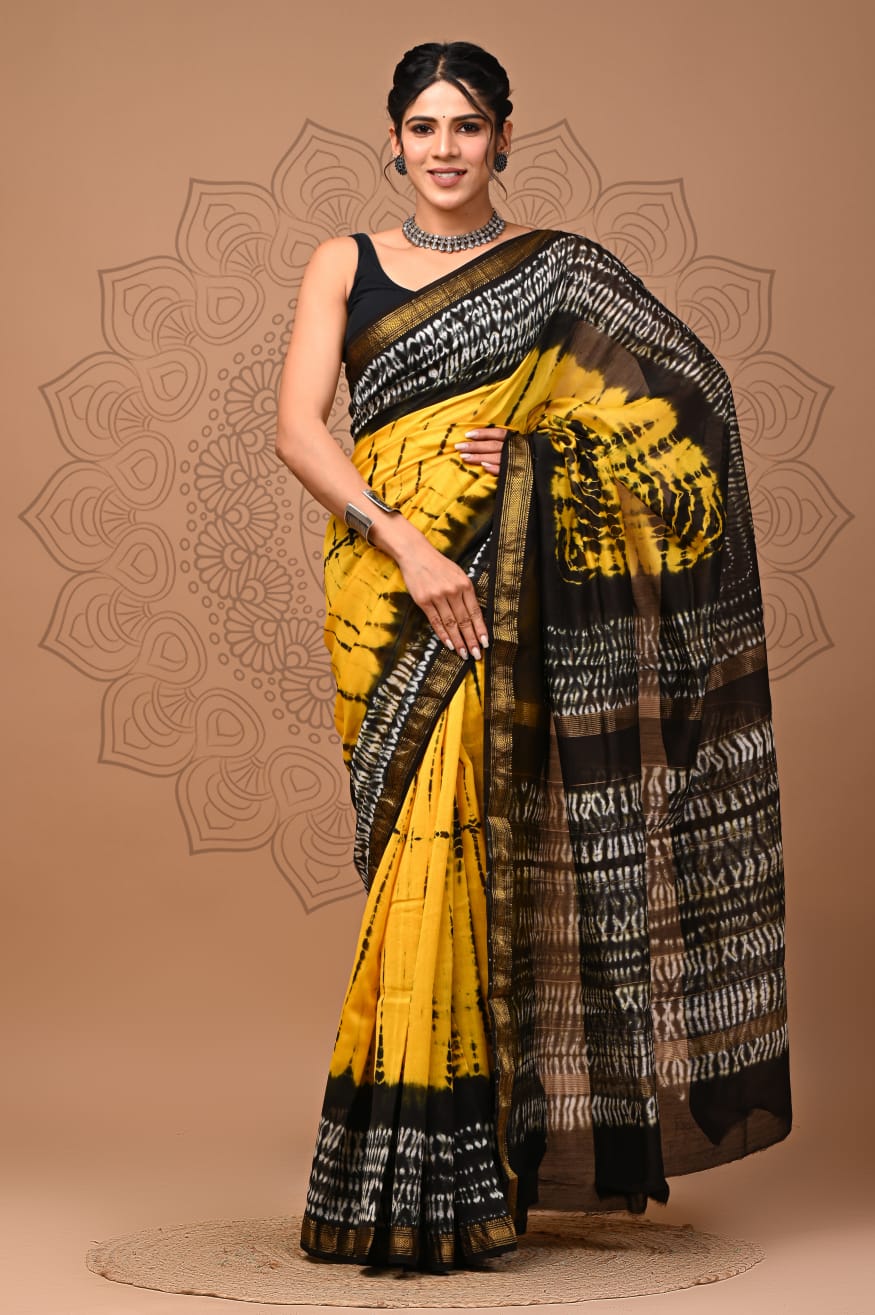 New Designer Hand Block Print Maheshwari Silk Saree