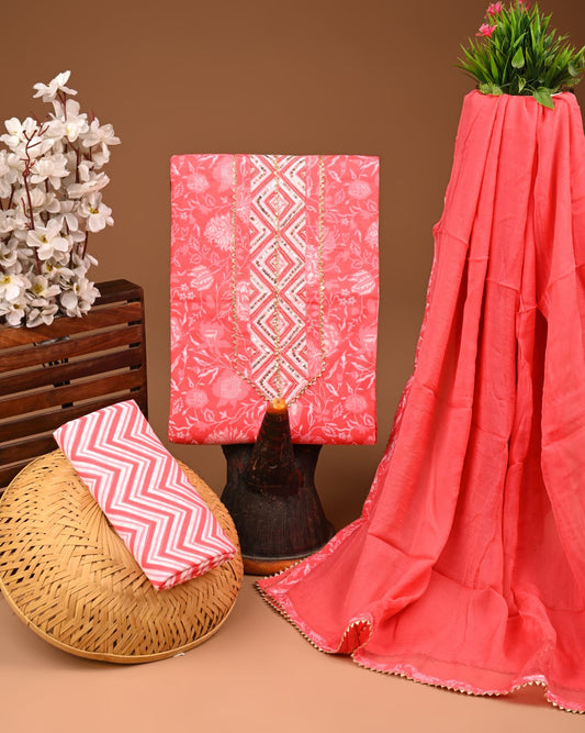 PREMIUM GOTA PATTI COTTON SUIT SET WITH CHIFFON DUPATTA