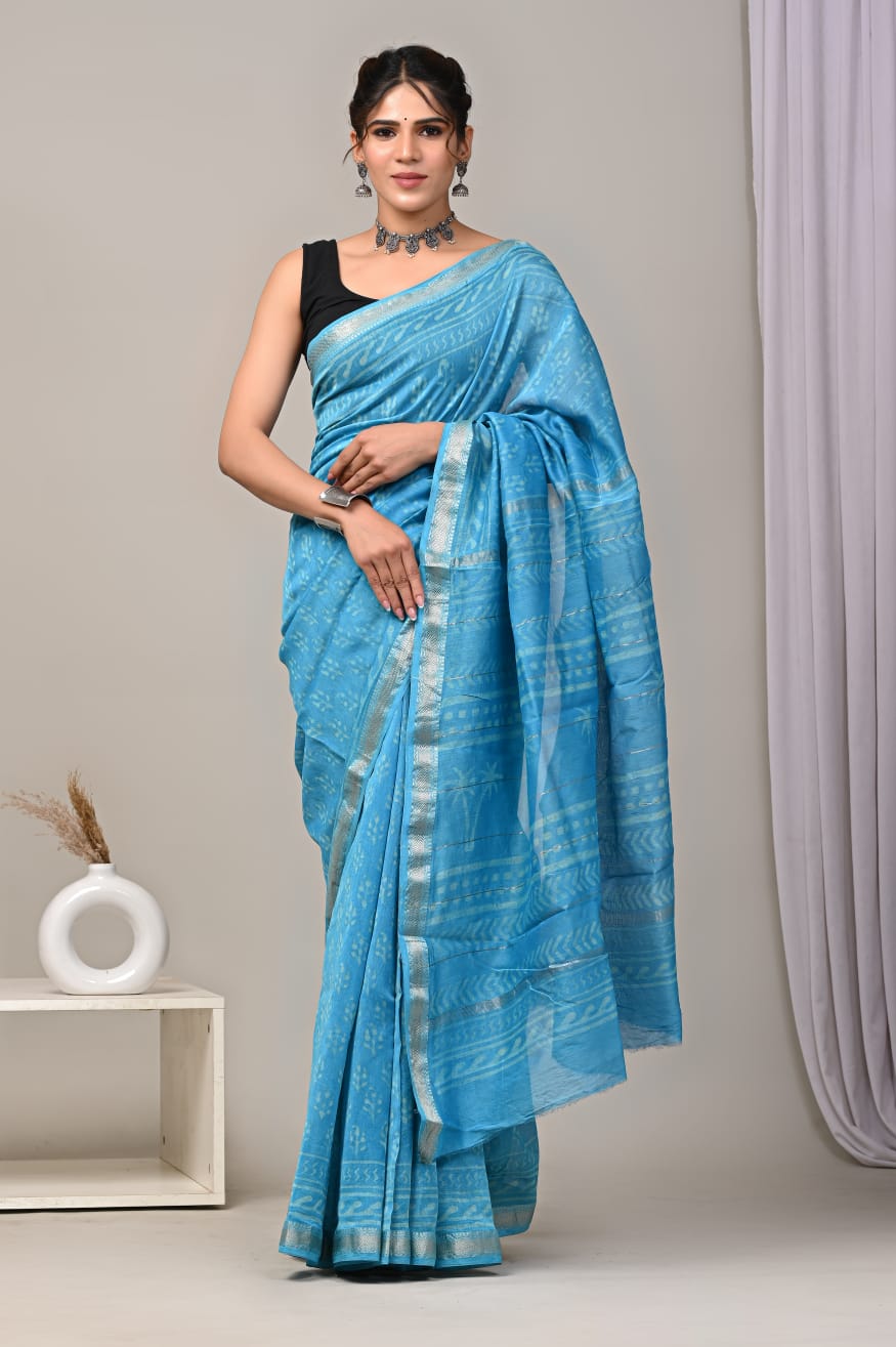 New Designer Hand Block Print Maheshwari Silk Saree