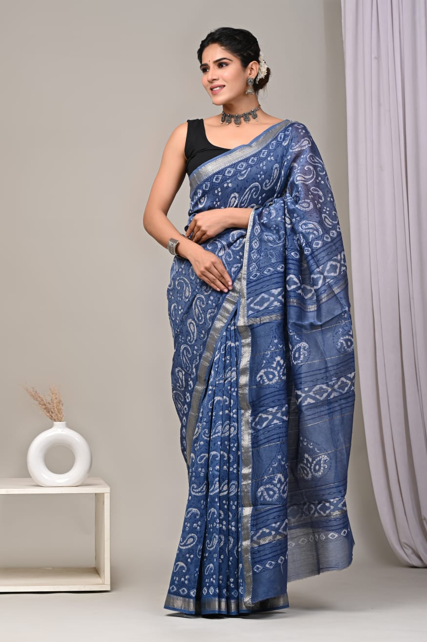 New Designer Hand Block Print Maheshwari Silk Saree