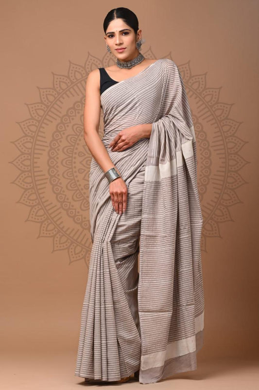 Traditional Authentic Hand Block Printed Pure Organic Cotton Sarees With matching Blouse