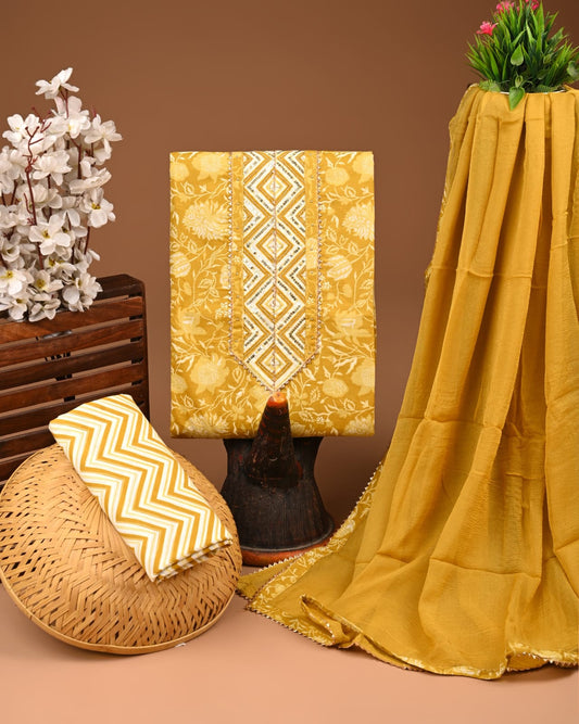 PREMIUM GOTA PATTI COTTON SUIT SET WITH CHIFFON DUPATTA