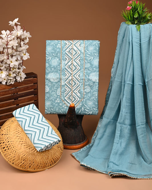 PREMIUM GOTA PATTI COTTON SUIT SET WITH CHIFFON DUPATTA