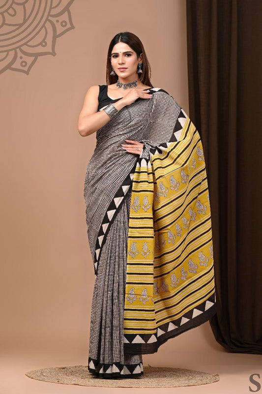 Traditional Authentic Hand Block Printed Pure Organic Cotton Sarees With matching Blouse