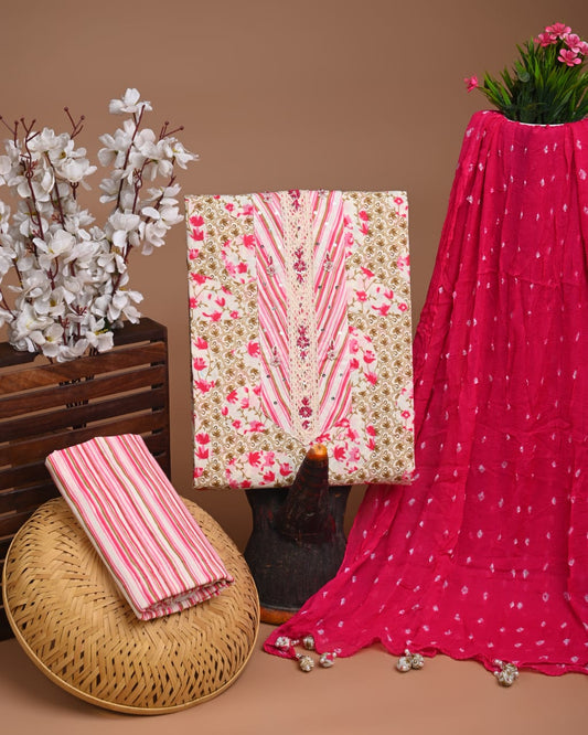 PREMIUM GOTA PATTI COTTON SUIT SET WITH CHIFFON DUPATTA