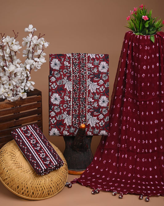 PREMIUM GOTA PATTI COTTON SUIT SET WITH CHIFFON DUPATTA