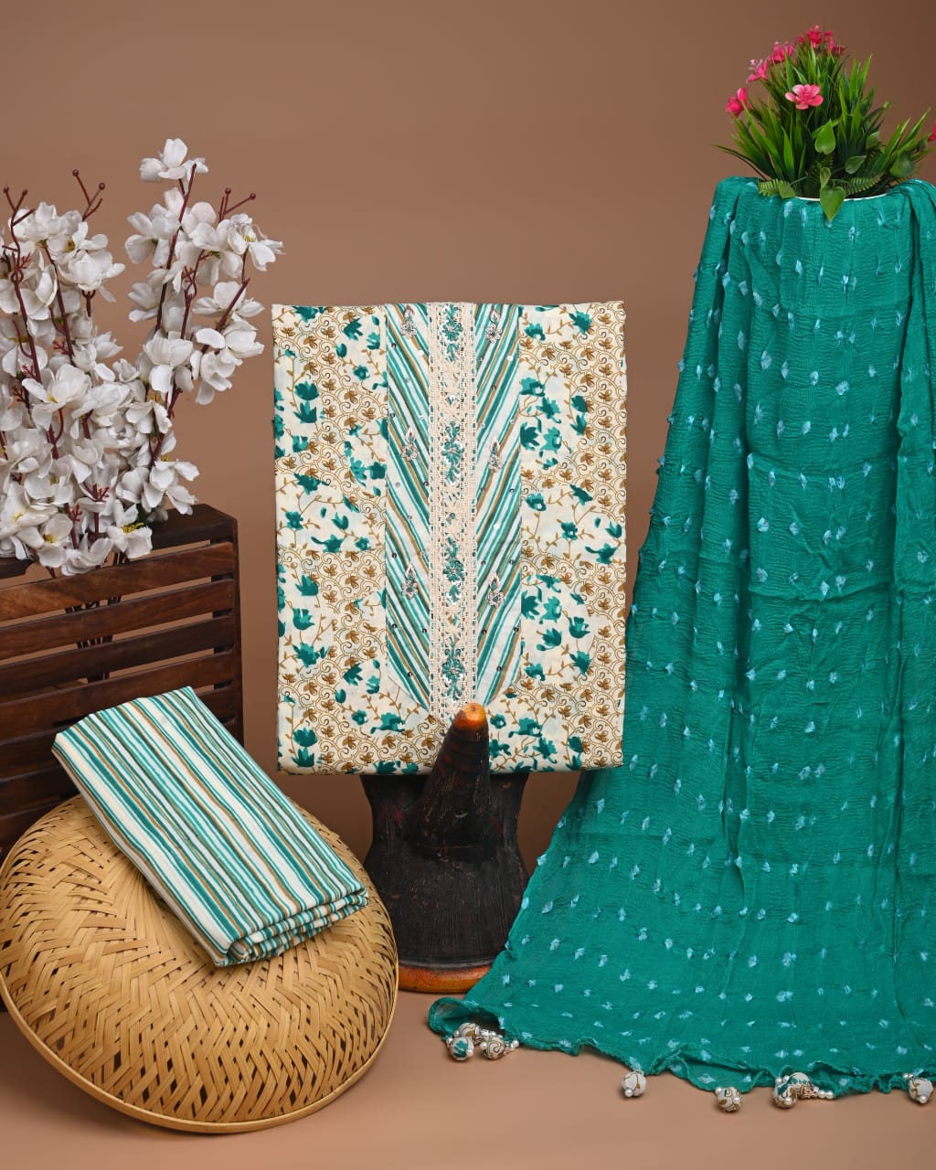 PREMIUM GOTA PATTI COTTON SUIT SET WITH CHIFFON DUPATTA