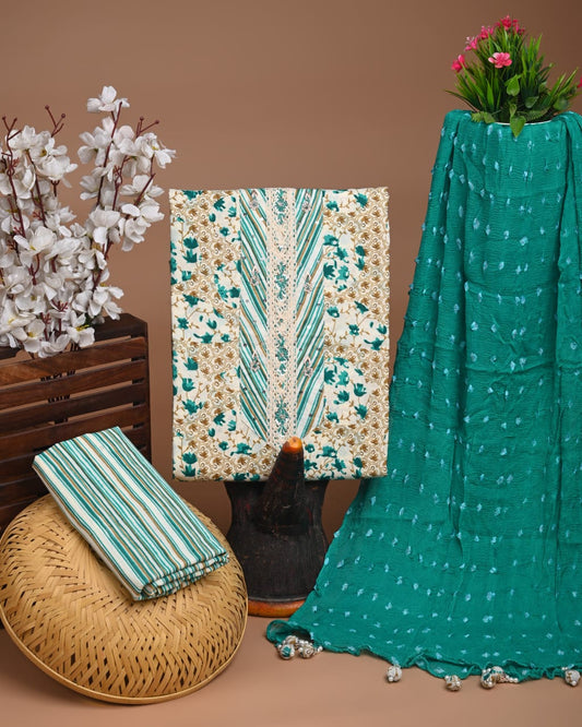 PREMIUM GOTA PATTI COTTON SUIT SET WITH CHIFFON DUPATTA