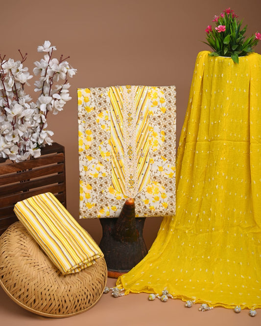 PREMIUM GOTA PATTI COTTON SUIT SET WITH CHIFFON DUPATTA