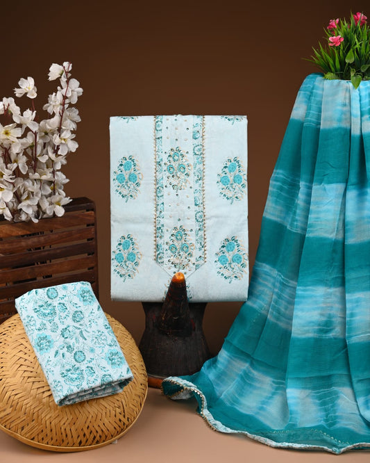 PREMIUM GOTA PATTI COTTON SUIT SET WITH CHIFFON DUPATTA