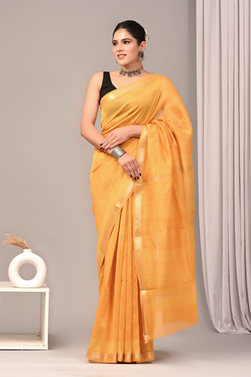 New Designer Hand Block Print Maheshwari Silk Saree