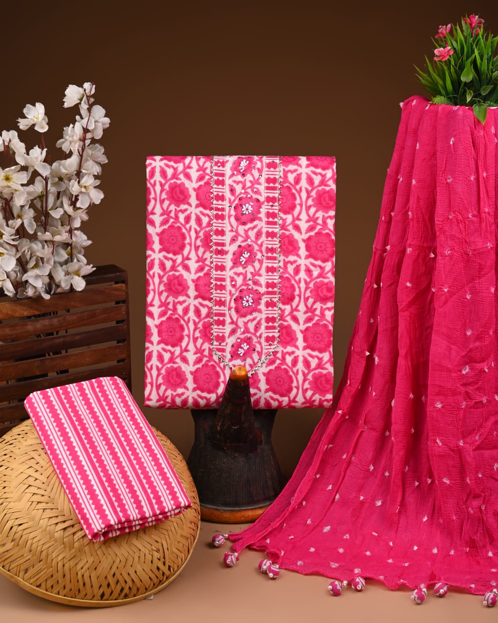 PREMIUM GOTA PATTI COTTON SUIT SET WITH CHIFFON DUPATTA