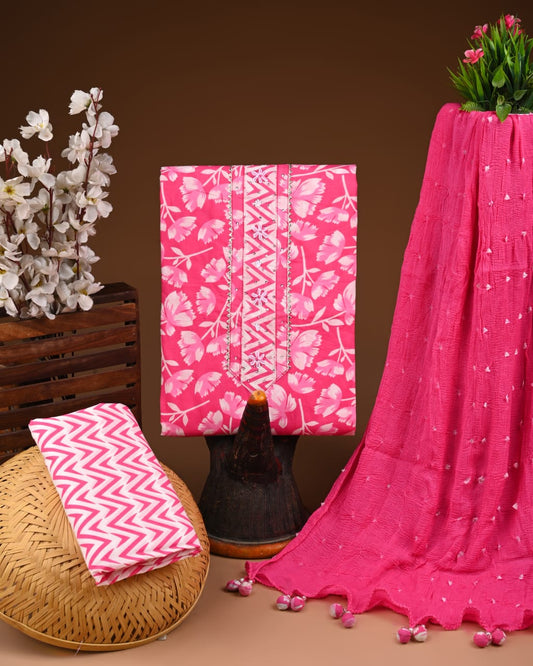 PREMIUM GOTA PATTI COTTON SUIT SET WITH CHIFFON DUPATTA