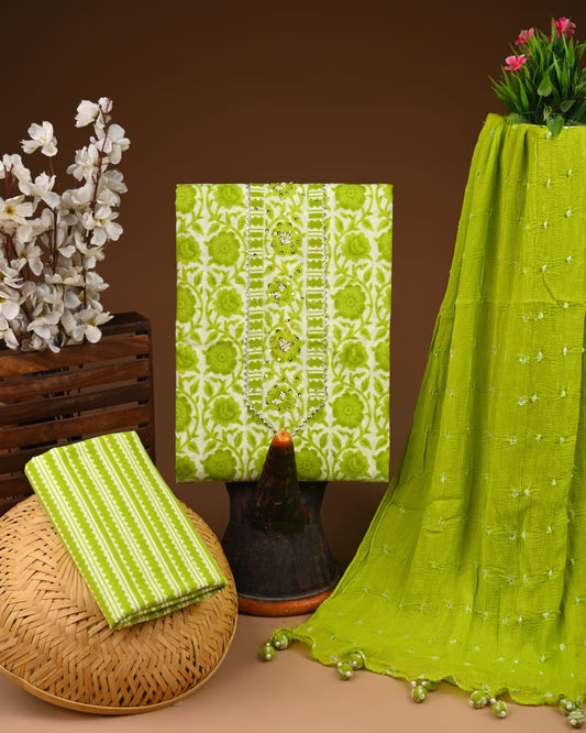 PREMIUM GOTA PATTI COTTON SUIT SET WITH CHIFFON DUPATTA