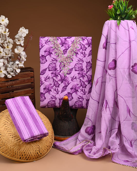 PREMIUM GOTA PATTI COTTON SUIT SET WITH CHIFFON DUPATTA
