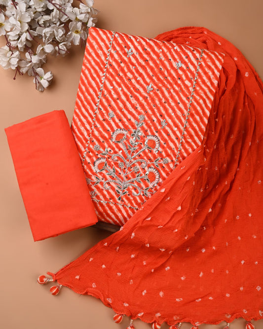 PREMIUM GOTA PATTI COTTON SUIT SET WITH CHIFFON DUPATTA