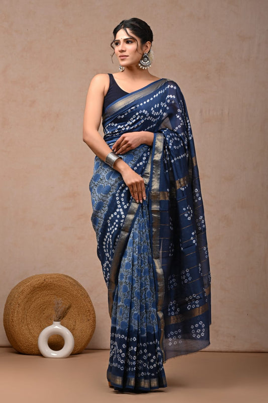 New Designer Hand Block Print Maheshwari Silk Saree