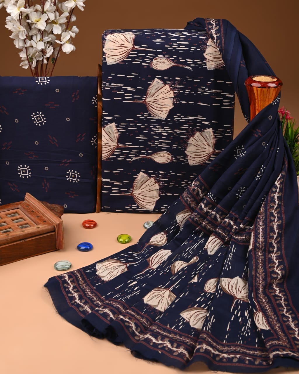 Black Hand Block Cotton Suit with Cotton Dupatta – MyRaika