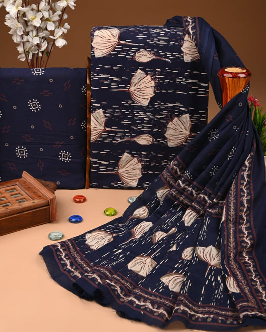 Black Hand Block Cotton Suit with Cotton Dupatta – MyRaika