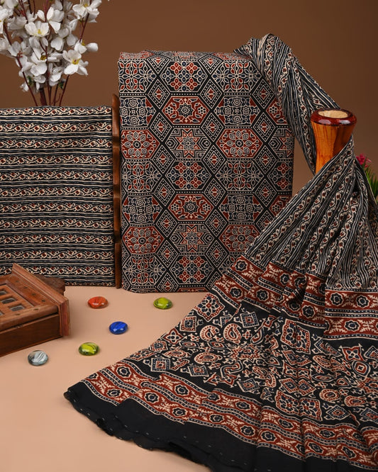 Brown Hand Block Cotton Suit with Cotton Dupatta – MyRaika