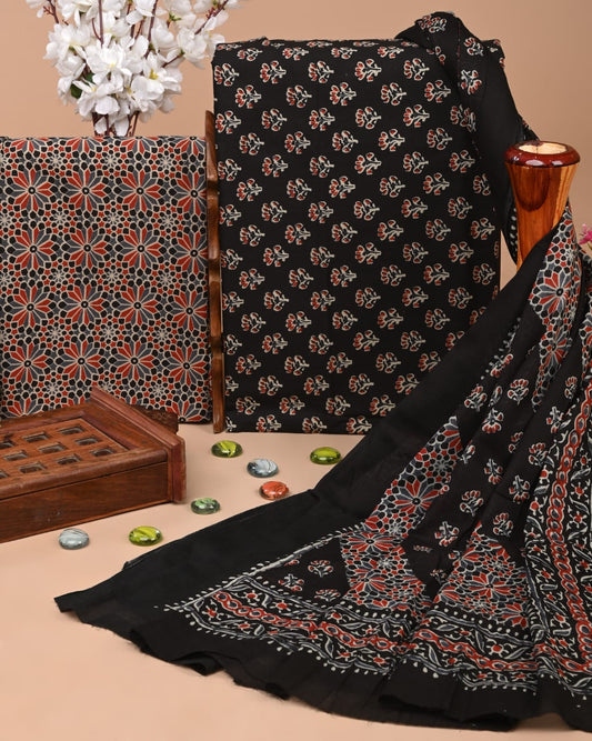 Brown Hand Block Cotton Suit with Cotton Dupatta – MyRaika