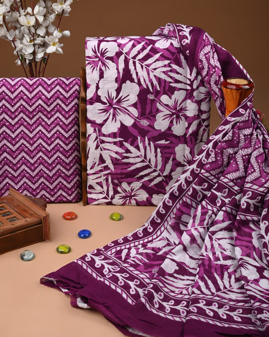 Purple Hand Block Cotton Suit with Cotton Dupatta – MyRaika